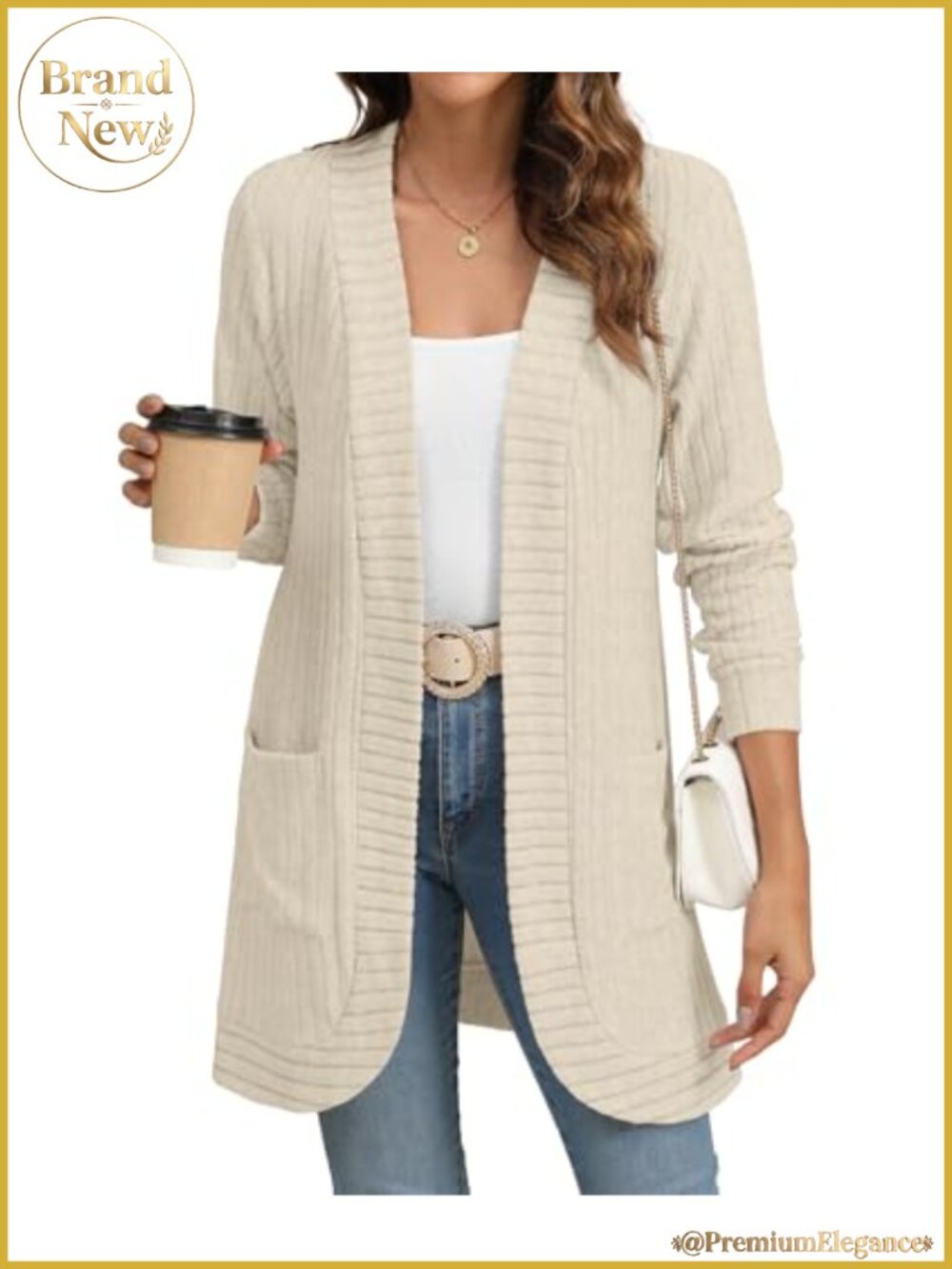 Women's Open Front Cardigan Sweater with Pockets Long Sleeve Knit
